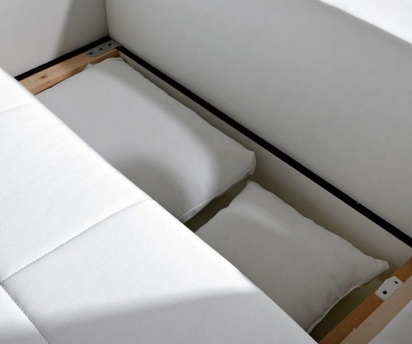 Canapea extensibilă cu ladă de depozitare si sezut confortabil din spuma HR, Marbela Bej XXL 295x100 cm