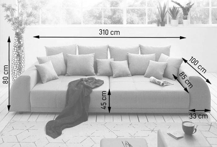 Canapea extensibilă cu 2 lăzi de depozitare si sezut confortabil din spuma HR, Big Sofa Verona Dark Grey 310x100 cm cu taburet inclus