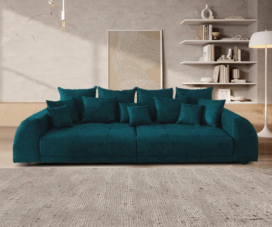 Canapea extensibilă cu 2 lăzi de depozitare si sezut confortabil din spuma HR, Big Sofa Verona Verde Petrol 310x100 cm