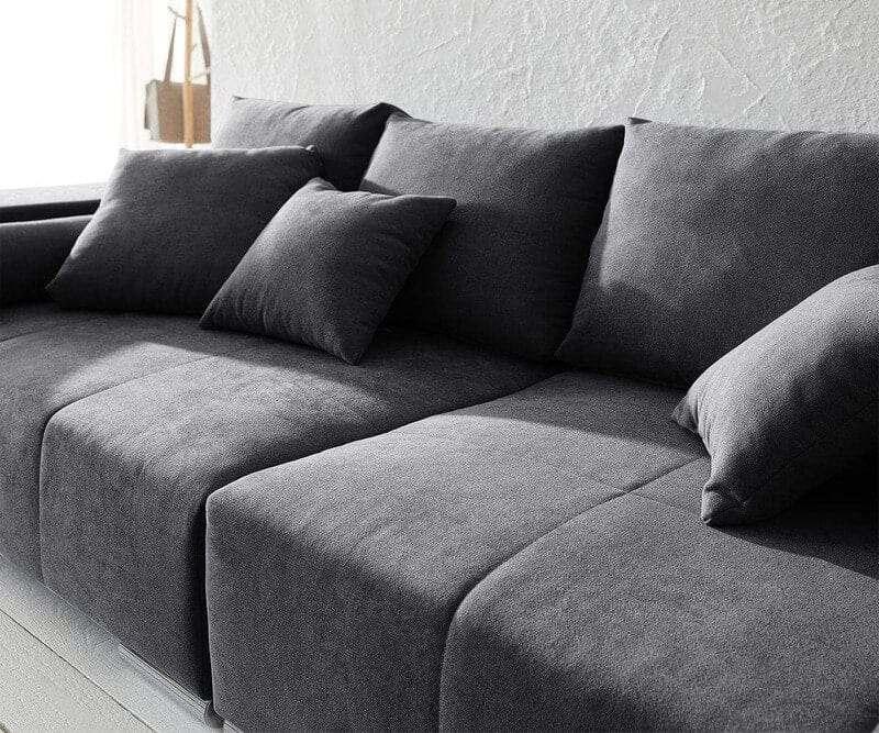 Canapea extensibilă cu ladă de depozitare Marbela Graphite XXL 290x110 cm cu taburet inclus | Dumonde Furniture & Deco Concept.