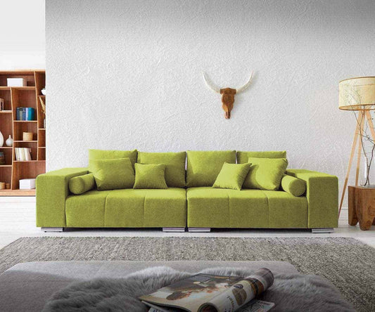 Canapea extensibilă cu ladă de depozitare si sezut confortabil din spuma HR, Marbela Green Lux XXL 295x100 cm