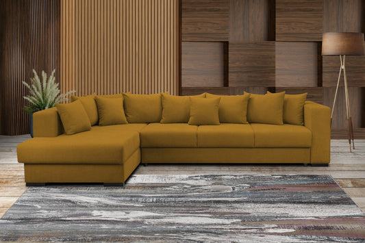 Colțar extensibil cu ladă de depozitare Gloria Mustar 325x195 cm | Dumonde Furniture & Deco Concept.