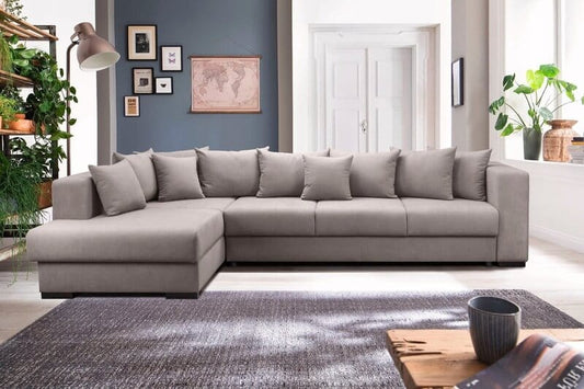 Colțar extensibil cu ladă de depozitare Gloria Grey 325x195 cm | Dumonde Furniture & Deco Concept.