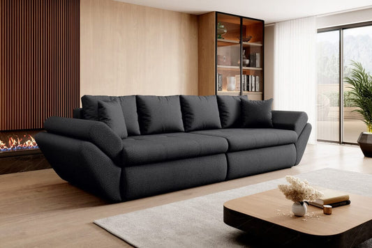 Canapea extensibilă cu ladă de depozitare si sezut confortabil din spuma HR, Loana Euphoria Black 300x100 cm