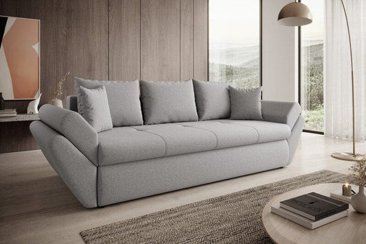 Canapea extensibilă cu ladă de depozitare si sezut confortabil din spuma HR, Loana New Grey 250x100 cm