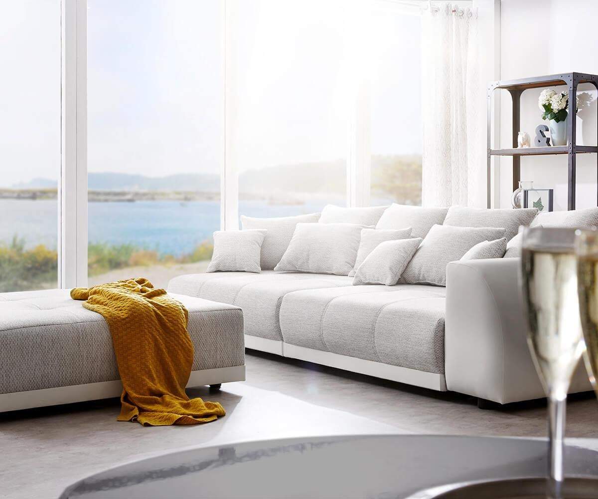 Canapea extensibilă cu 2 lazi de depozitare Big Sofa Verona 305x110 cm cu taburet inclus | Dumonde Furniture & Deco Concept.