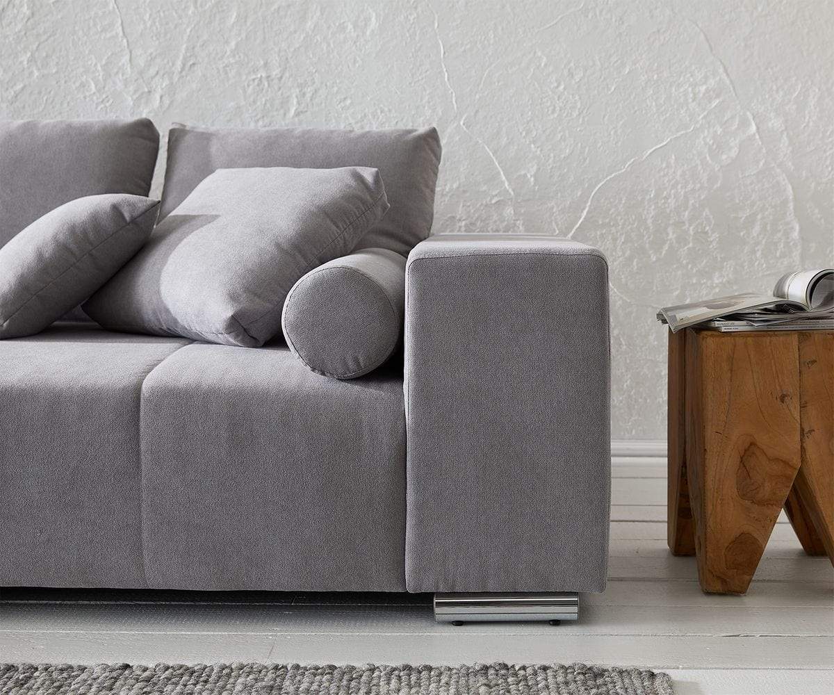 Canapea extensibilă cu ladă de depozitare Marbela Grau XXL 290x110 cm cu taburet inclus | Dumonde Furniture & Deco Concept.
