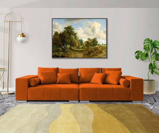 Canapea extensibilă cu ladă de depozitare si sezut confortabil din spuma HR, Marbela Orange XXL 295x100 cm